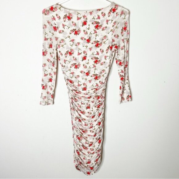 GUESS Mini Dress Floral Print Ruched side Bodycon long sleeve Size XS - Picture 14 of 16